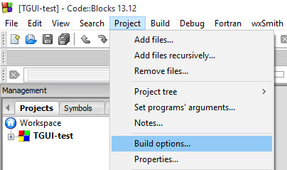 CodeBlocks Opening Project Build Options