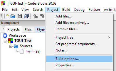 CodeBlocks Project Build Options