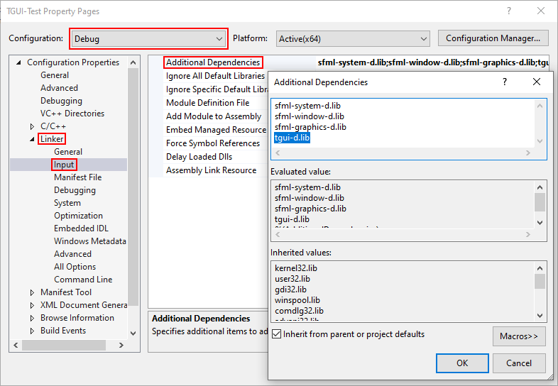 Visual Studio Additional Dependencies (Dynamic, Debug)