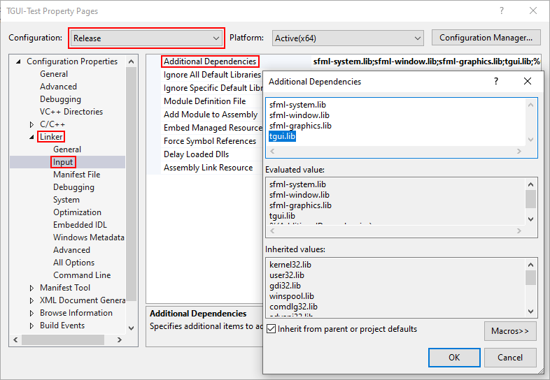 Visual Studio Additional Dependencies (Dynamic, Release)